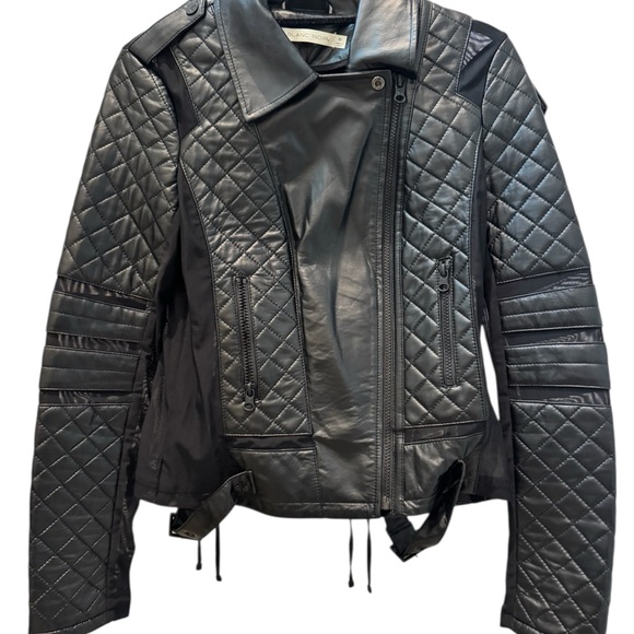 Blanc Noir Quilted Leather and Mesh Moto Jacket – Black, Size Medium - Picture 1 of 5